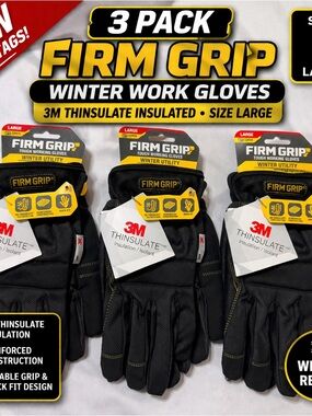 3 Pack Firm Grip Winter Work Gloves Large 3M Thinsulate Insulated New